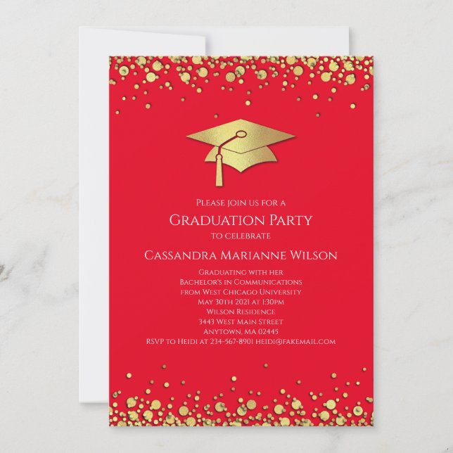Red and Gold Graduation Invitation (Front)