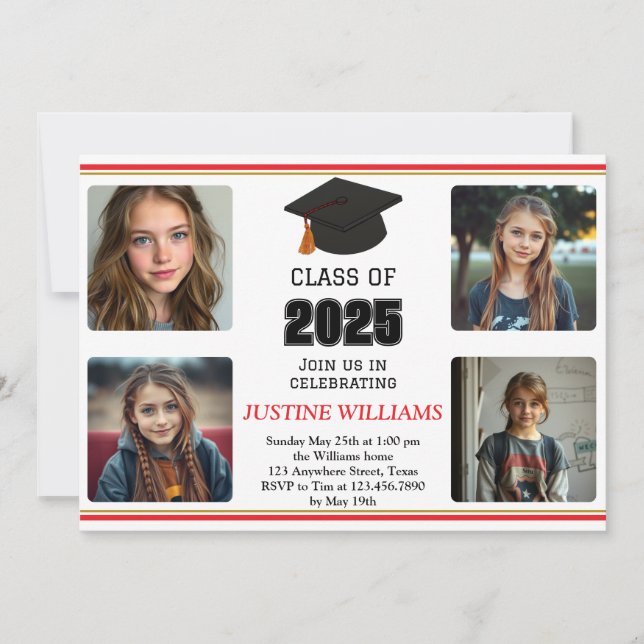 Red and Gold Graduation Invitation (Front)