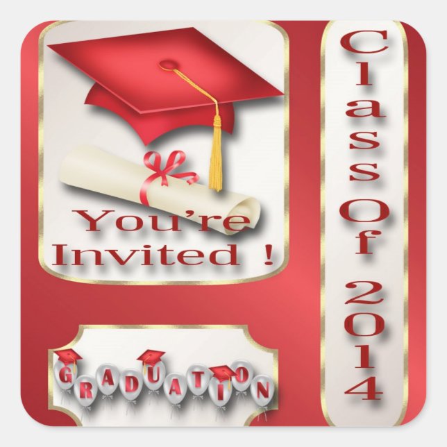 Red and Gold Graduation Party Envelope Seal (Front)