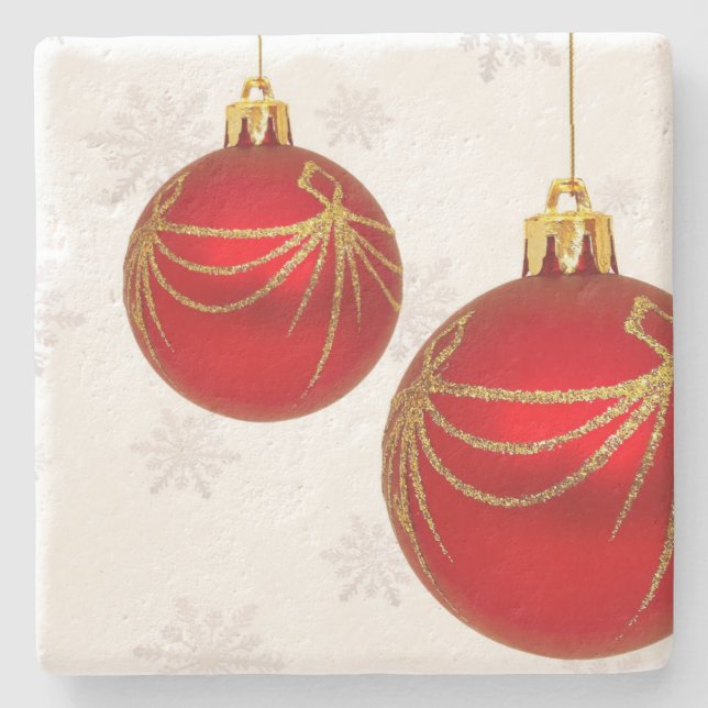 Red and Gold Hanging Christmas Ornaments Stone Coaster (Front)