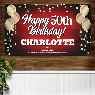 Red and Gold Happy Birthday Banner