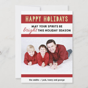 Red and Gold Happy Holidays Photocard Greetings Holiday Card