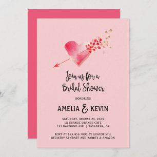Red and Gold Heart and Arrow Bridal Shower Invitation