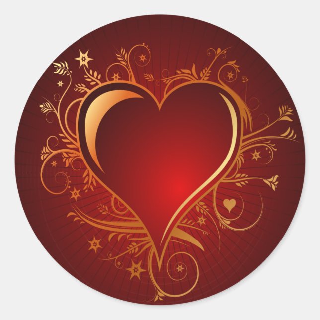 RED AND GOLD HEART CLASSIC ROUND STICKER (Front)