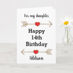 Red and Gold Heart Daughter 14th Birthday Card<br><div class="desc">A personalized 14th birthday card for daughter,  which you can easily personalize the front of the card with her name. Features glittery arrows with hearts. Inside this 14th birthday daughter reads a heartfelt message,  which can be easily personalized. This would make a unique birthday keepsake for her.</div>
