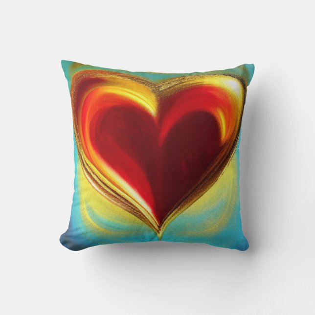 Red and Gold Heart Throw Pillow (Front)