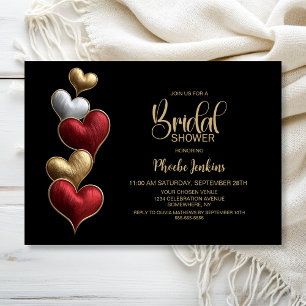 Red and Gold Hearts Bridal Shower Invitation