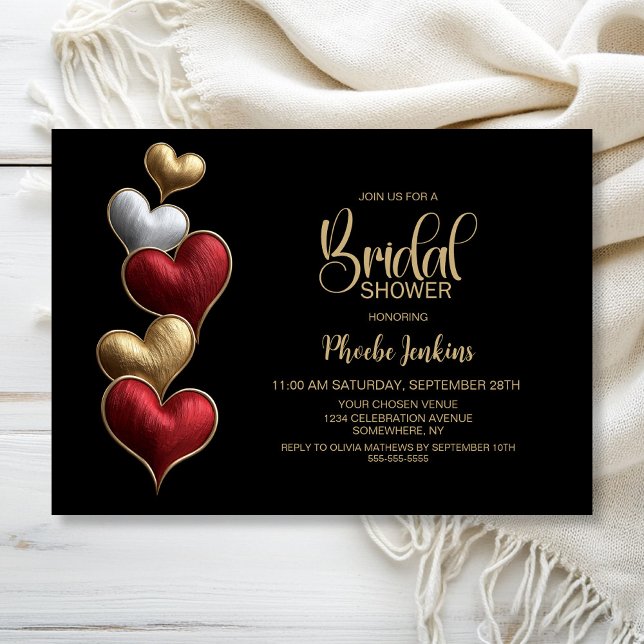 Red and Gold Hearts Bridal Shower Invitation (Creator Uploaded)