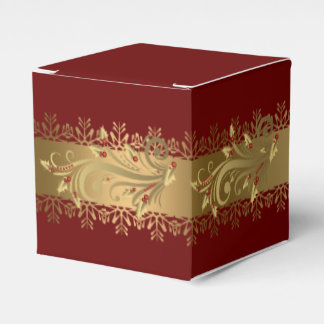 Red and Gold Holly Corporate Holiday Gift Favor Box