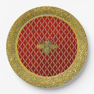 Red and Gold Honey Bee Any Occasion Paper Plate