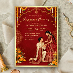 Red and Gold Indian Engagement Ceremony Invitation