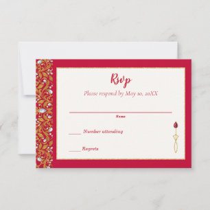 Red and Gold Indian Hindu Ornate Wedding RSVP Card