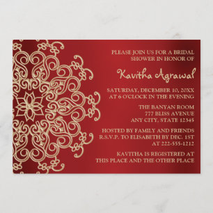 Red and Gold Indian Inspired Bridal Shower Invitation