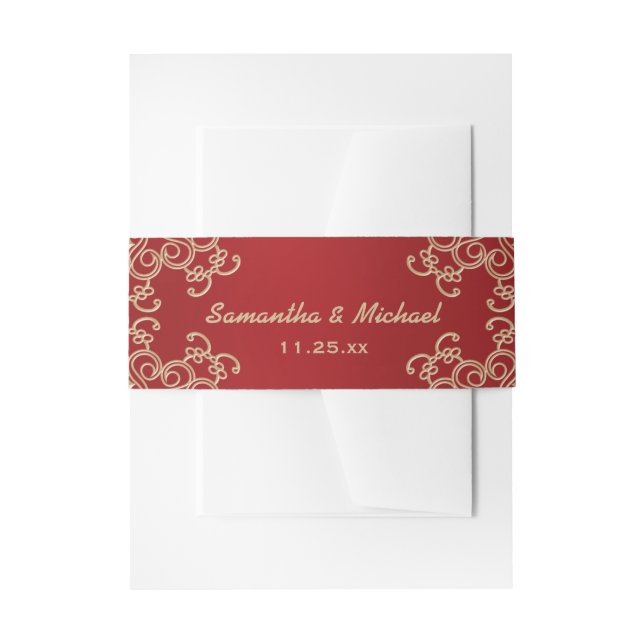 Red and Gold Indian Inspired Invitation Belly Band (Front Example)