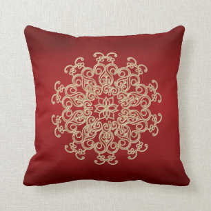 RED AND GOLD INDIAN STYLE THROW PILLOW