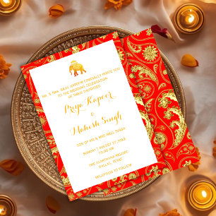 Red and Gold Indian wedding Ganesha Elephant  Invitation