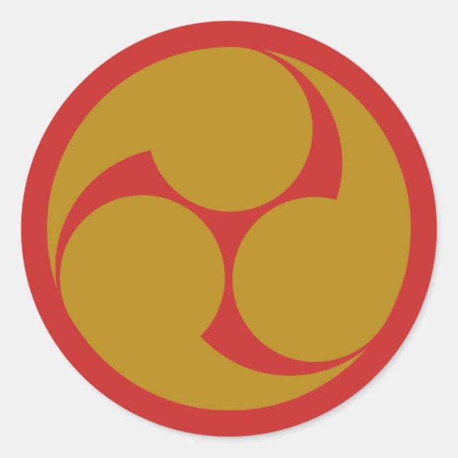 Red and Gold Japanese Mitsudomoe Crest Symbol Classic Round Sticker (Front)