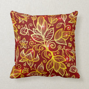 Red and Gold Leaf Accent Pillow