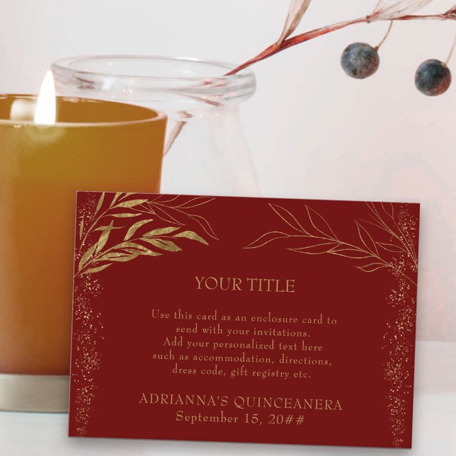 Red and Gold Leaf Custom Reception Enclosure Card (Quinceanera reception card in red and gold, from my Gold Leaf Collection
)