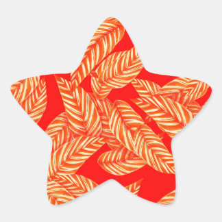 Red and Gold Leaf Pattern Star Sticker