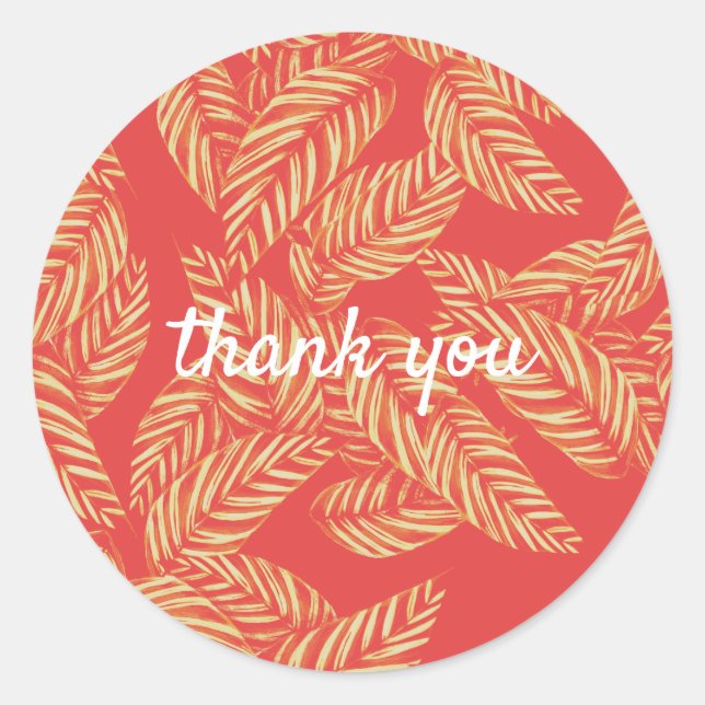 Red and Gold Leaf Thank You Classic Round Sticker (Front)