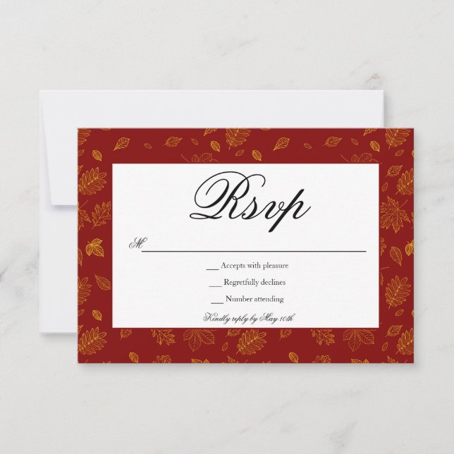 Red and Gold Leaves RSVP Card (Front)