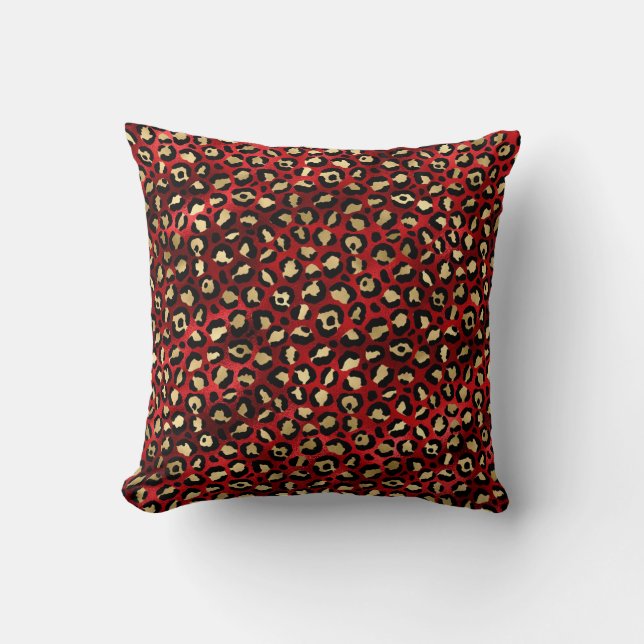 Red and Gold Leopard Print Throw Pillow (Front)