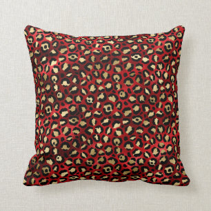 Red and Gold Leopard Print Throw Pillow