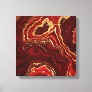 Red and gold Liquid Marble Abstract Canvas Print