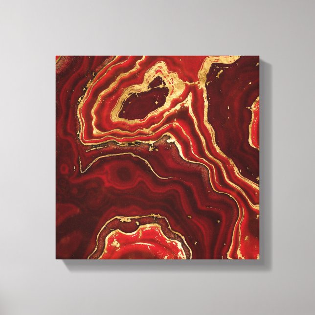 Red and gold Liquid Marble Abstract Canvas Print (Front)