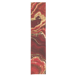 Red and gold Liquid Marble Abstract Short Table Runner