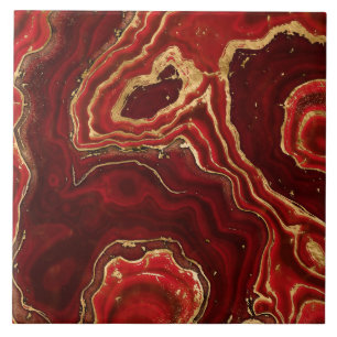 Red and gold Liquid Marble Abstract Tile