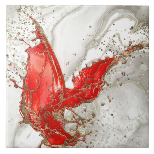 Red and gold Liquid Marble Splash Tile (Front)