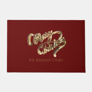 Red and Gold Look Script Merry Christmas Doormat