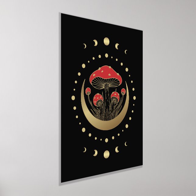 Red And Gold Magic Mushroom With Crescent Moon Foil Prints (Laydown)