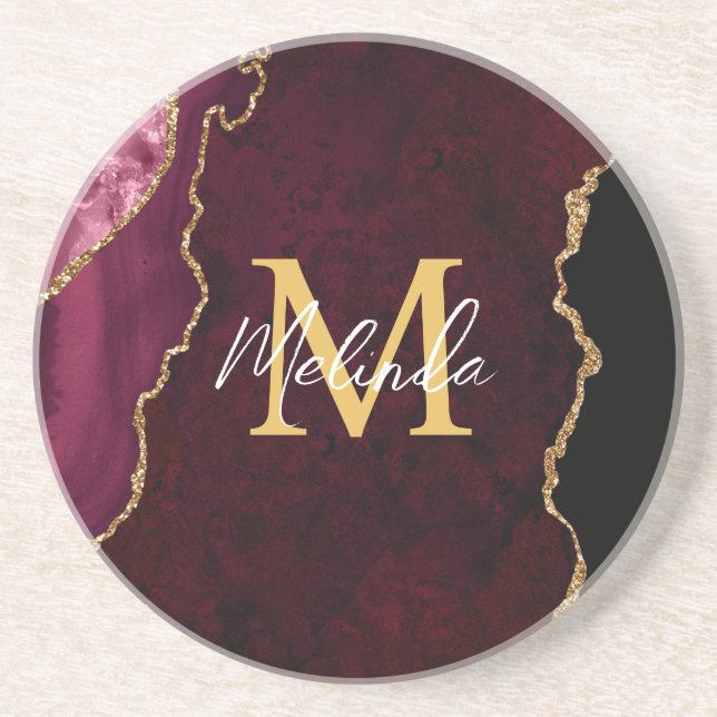 Red and Gold Marble Agate Coaster (Front)