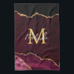 Red and Gold Marble Agate Kitchen Towel<br><div class="desc">This kitchen towel features an elegant and glamourous agate marble background with geode gemstone detailing and faux gold glitter accents. The monogram combines handwritten script and modern sans serif fonts for a classy and sophisticated look. This will make the ideal gift as it can be customized with a name and...</div>