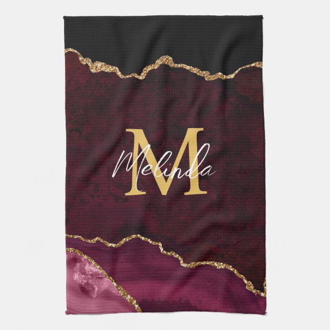 Red and Gold Marble Agate Kitchen Towel (Vertical)