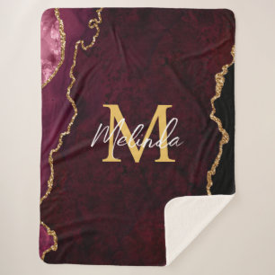 Red and Gold Marble Agate Sherpa Blanket