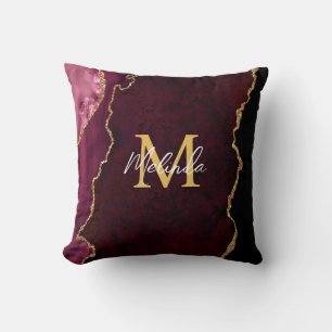 Red and Gold Marble Agate Throw Pillow