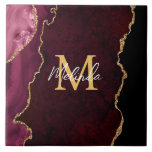 Red and Gold Marble Agate Tile<br><div class="desc">This tile features an elegant and glamourous agate marble background with geode gemstone detailing and faux gold glitter accents. The monogram combines handwritten script and modern sans serif fonts for a classy and sophisticated look. This will make the ideal gift as it can be customized with a name and initial....</div>