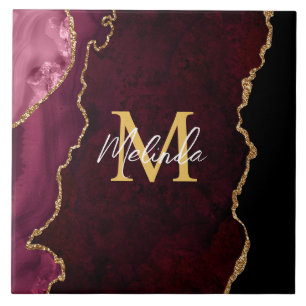 Red and Gold Marble Agate Tile