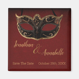 Red and Gold Masquerade Save The Date Magnet