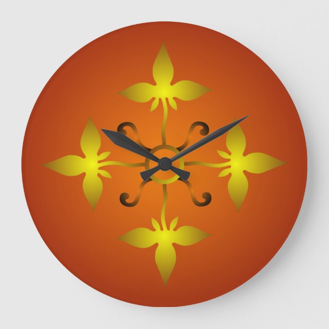 Red and Gold Medieval Pattern Wall Clock (Front)