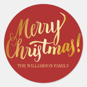 Red and Gold Merry Christmas Personalized Stickers