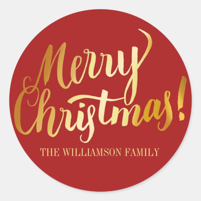 Red and Gold Merry Christmas Personalized Stickers (Front)