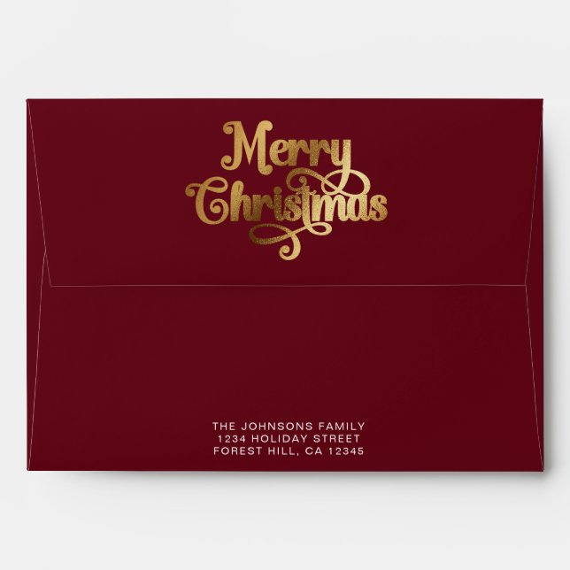 Red and Gold Merry Christmas | Trendy Stylish Envelope (Back (Top Flap))