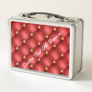 Red and Gold Metal Lunch Box Personalized Text