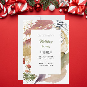 Red And Gold Modern Floral Christmas Holiday Party Invitation