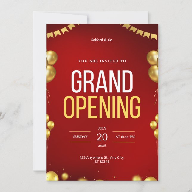 Red and Gold Modern Grand Invitation d'ouverture (Devant)